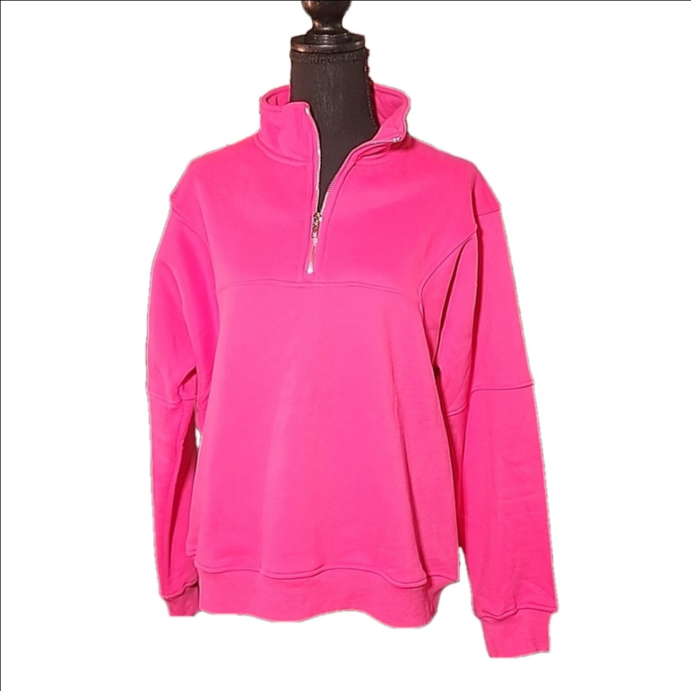 Caracilia Hot Pink 3/4 Zip Up Pullover Sweatshirt NWOT